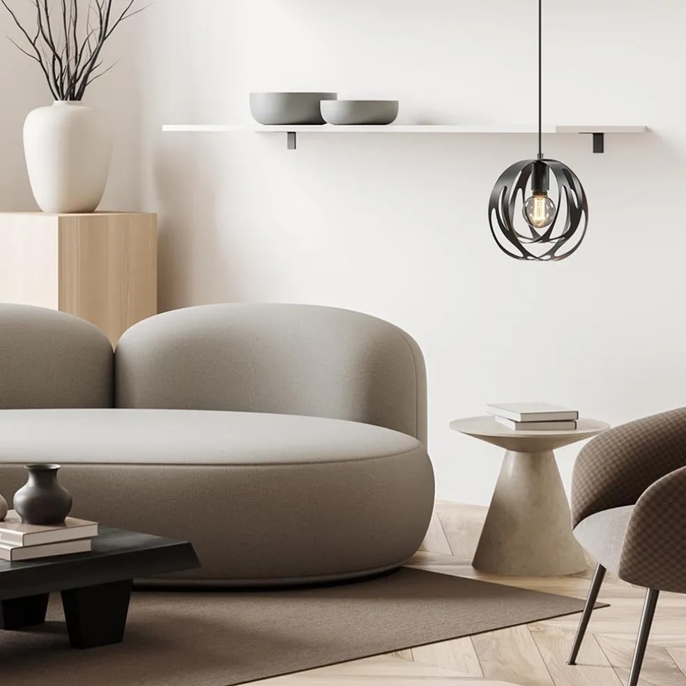 Kleine hanglamp rond mat zwart