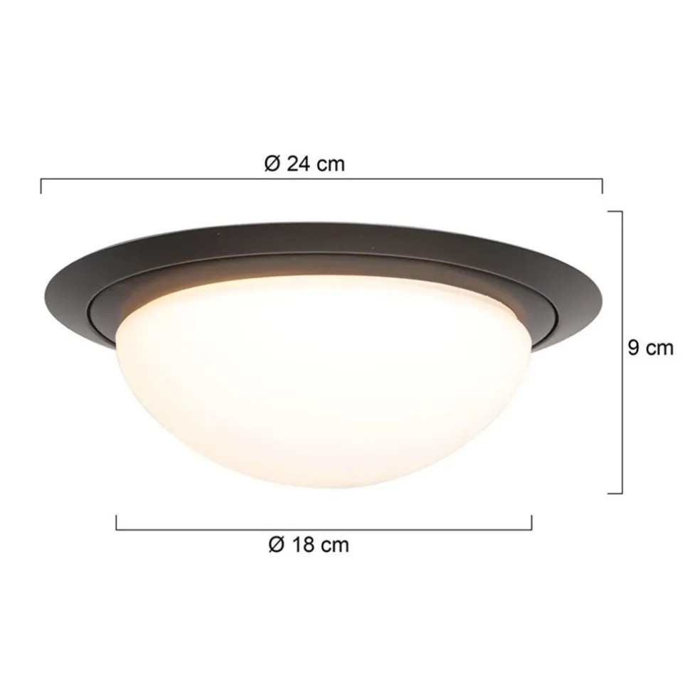 Kleine LED plafondlamp zwart met wit glas IP44