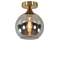 Kleine plafondlamp goud met smoke glas