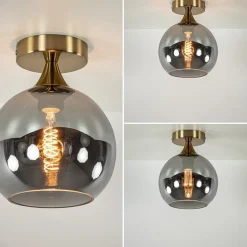 Kleine plafondlamp goud met smoke glas