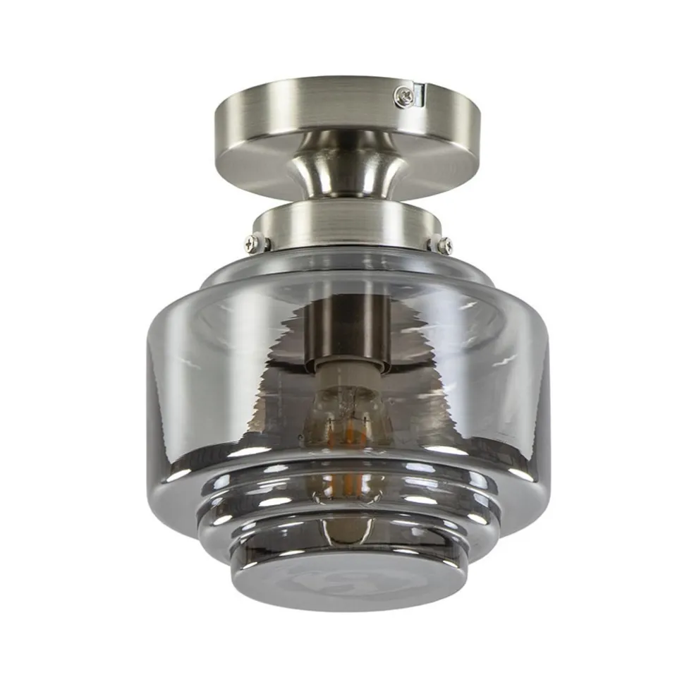 Kleine plafondlamp hal/toilet met smokey glazen kap