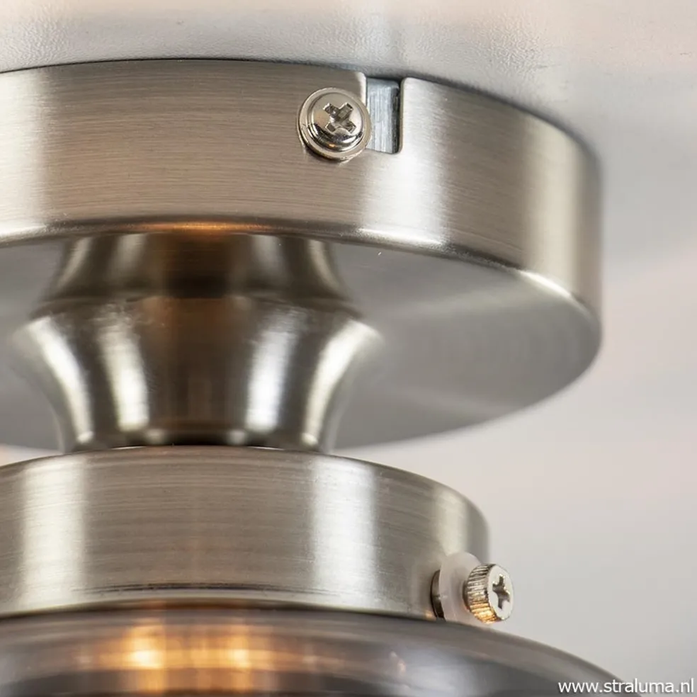 Kleine plafondlamp hal/toilet met smokey glazen kap