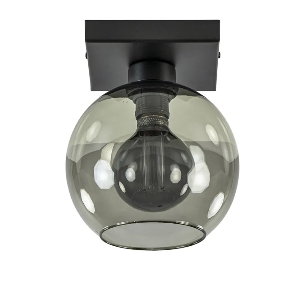 Kleine plafondlamp zwart met smoke glas 20 cm