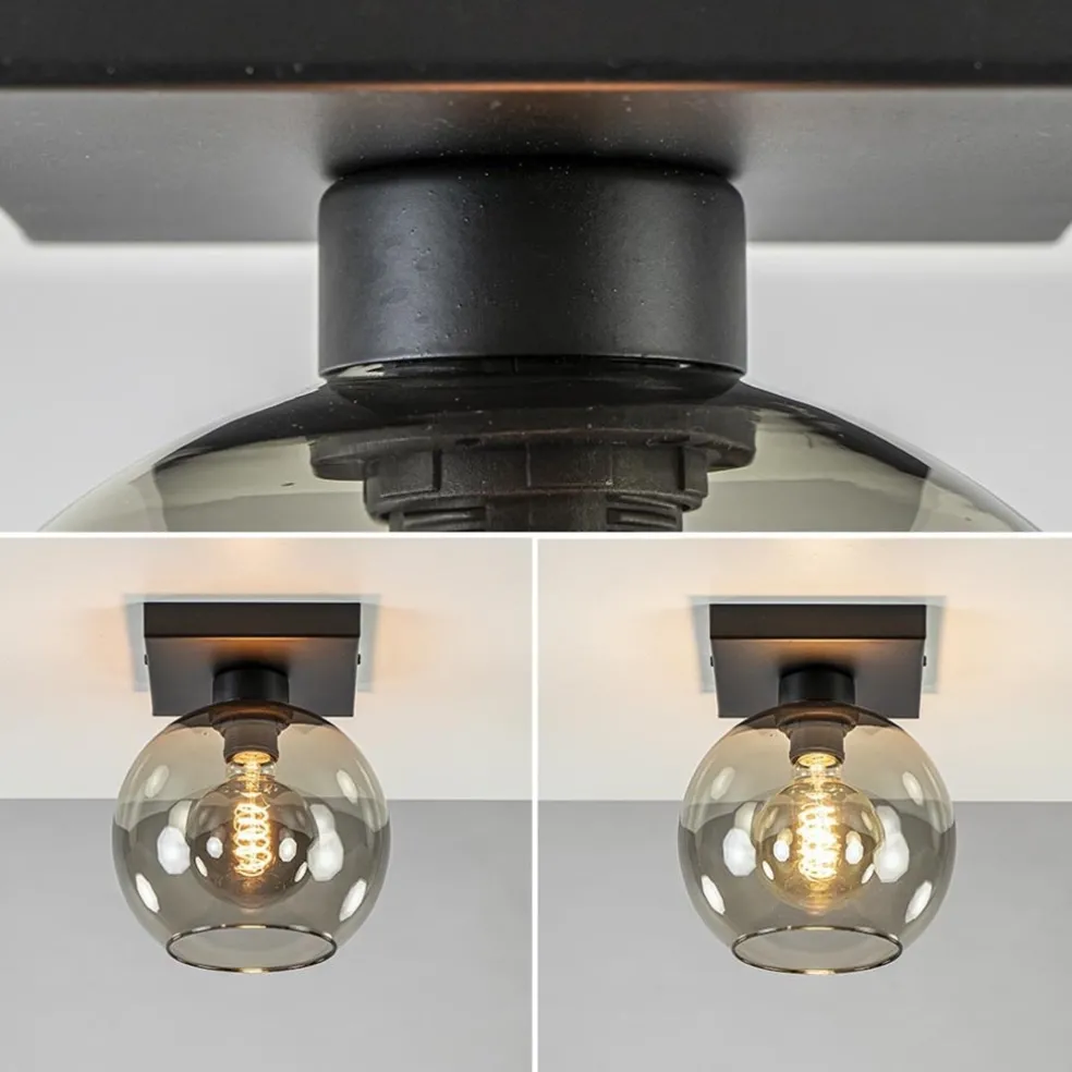 Kleine plafondlamp zwart met smoke glas 20 cm