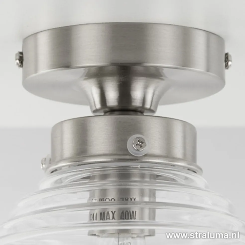 Kleine stalen plafondlamp glas helder