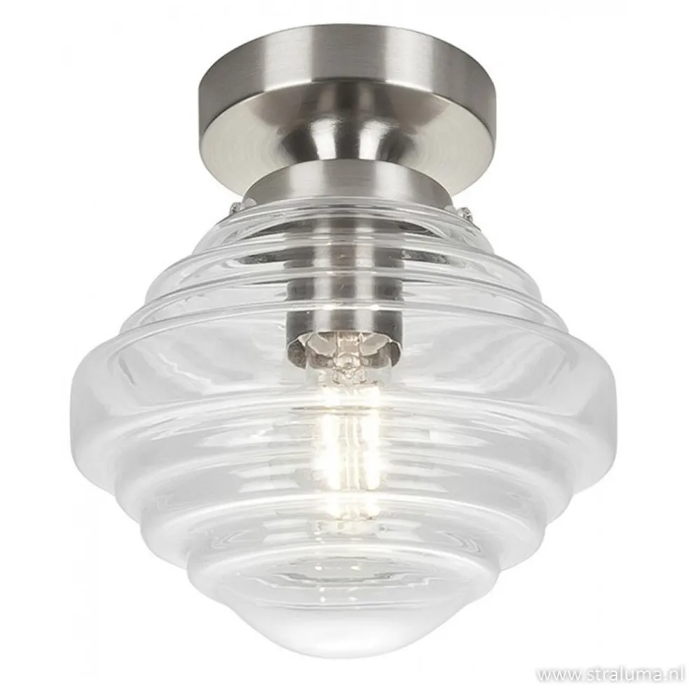 Kleine stalen plafondlamp glas helder