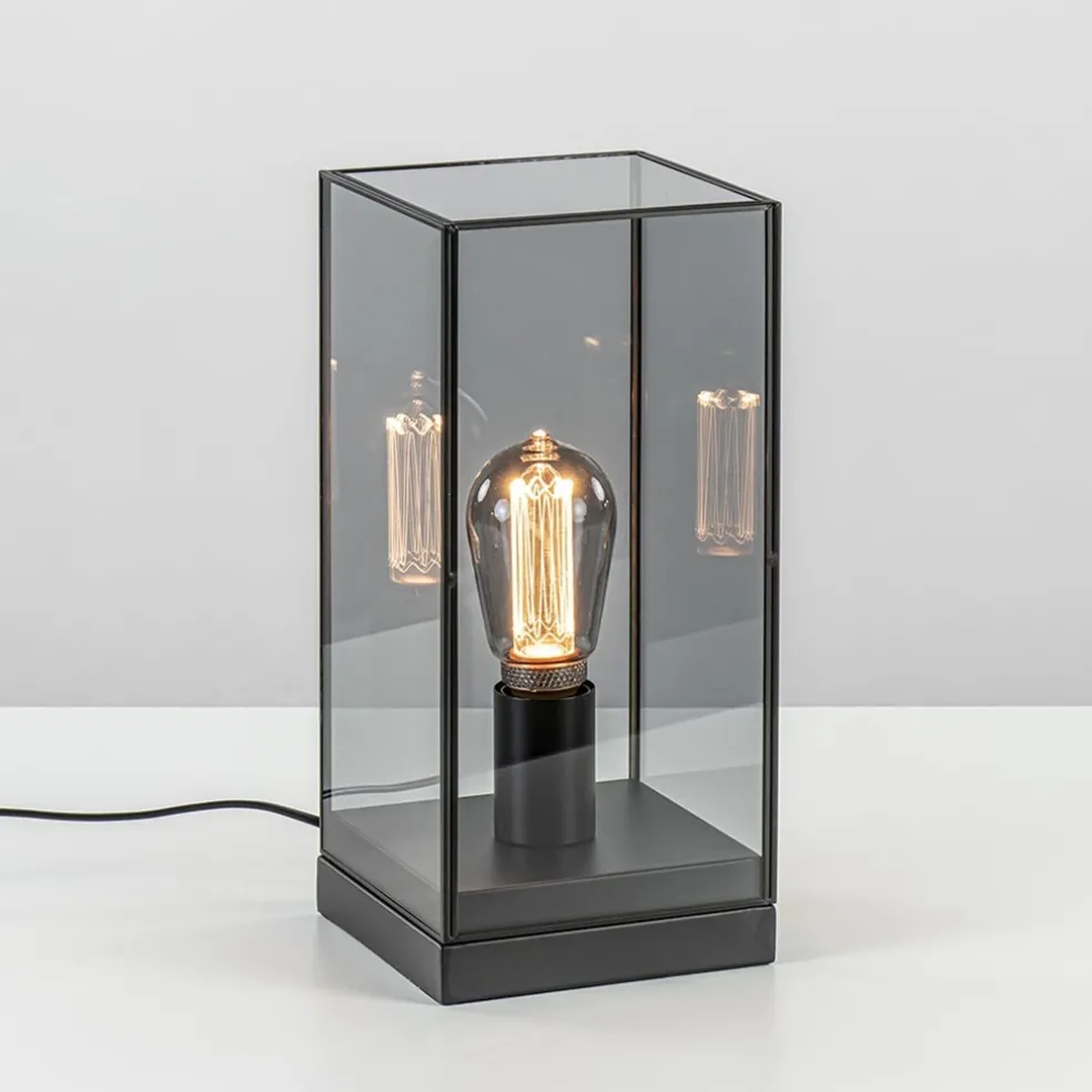 Kleine tafellamp Askjer zwart met smoke glas