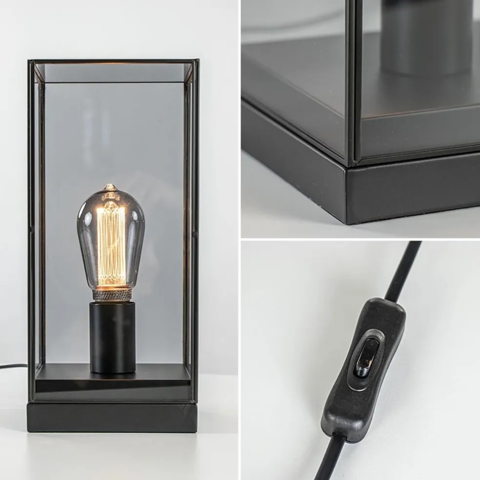 Kleine tafellamp Askjer zwart met smoke glas