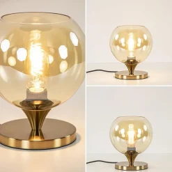 Kleine tafellamp goud met amber kleurig glas