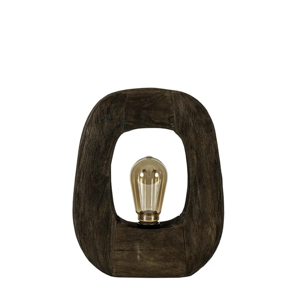 Kleine tafellamp Kelafo hout chocolade bruin