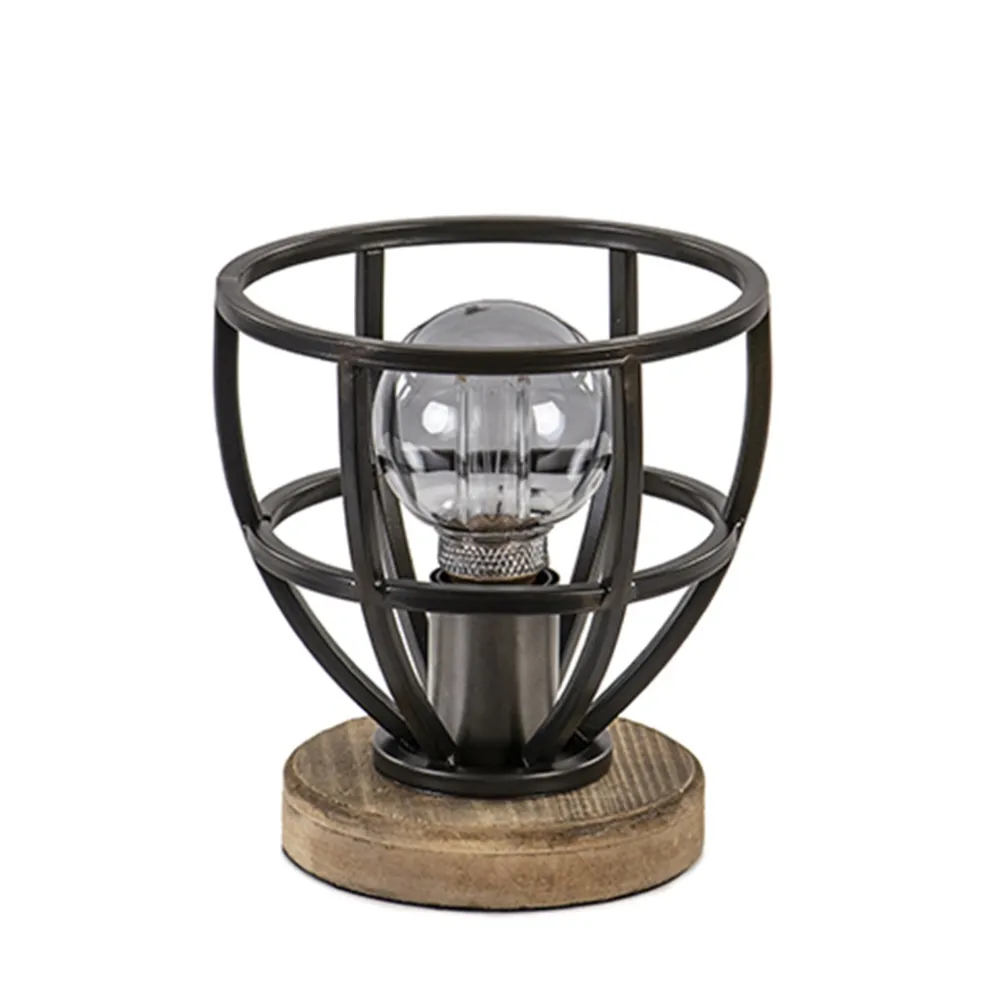 Kleine tafellamp Matrix zwart met hout