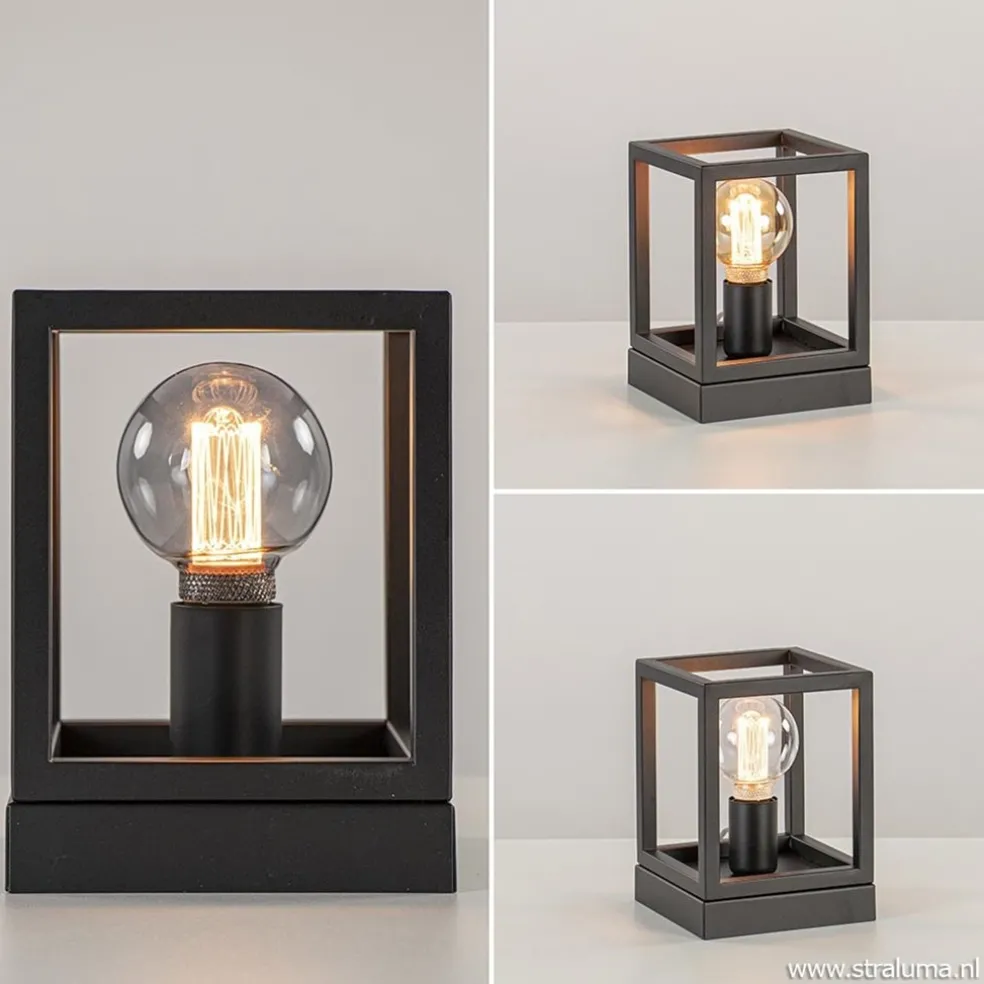 Kleine tafellamp vierkant frame zwart