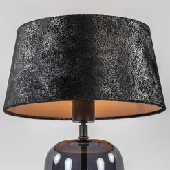 Kleine tafellamp zwart glas met stoffen kap