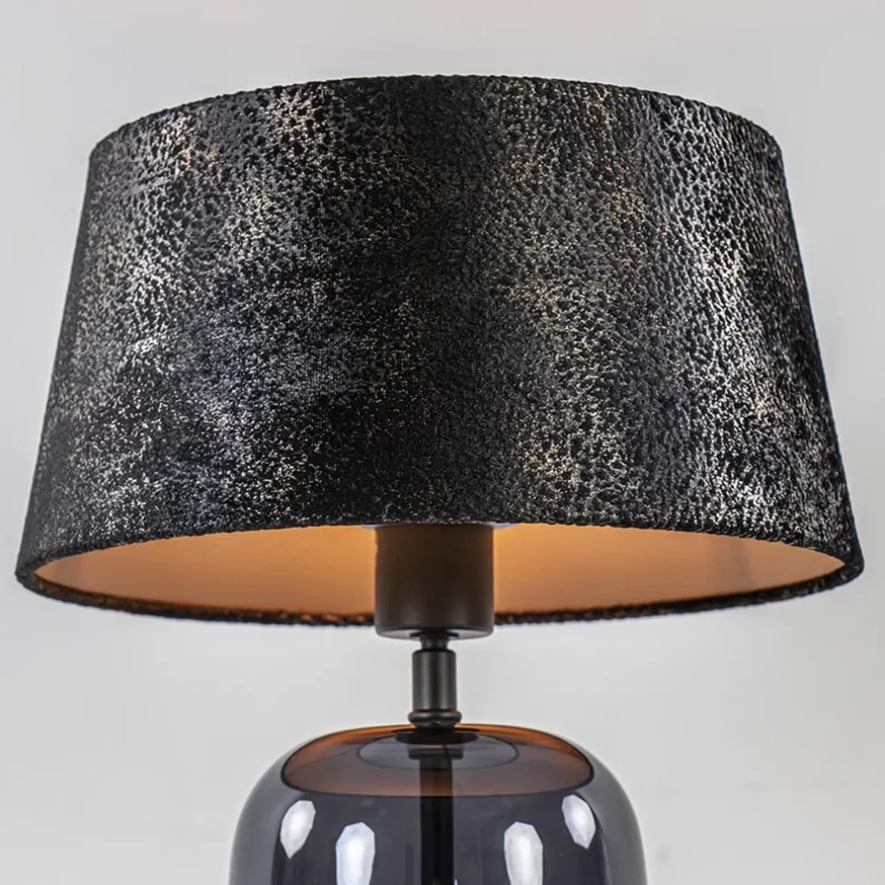 Kleine tafellamp zwart glas met stoffen kap