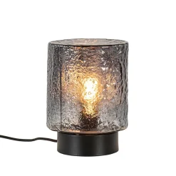 Kleine tafellamp zwart met smoke glazen kap