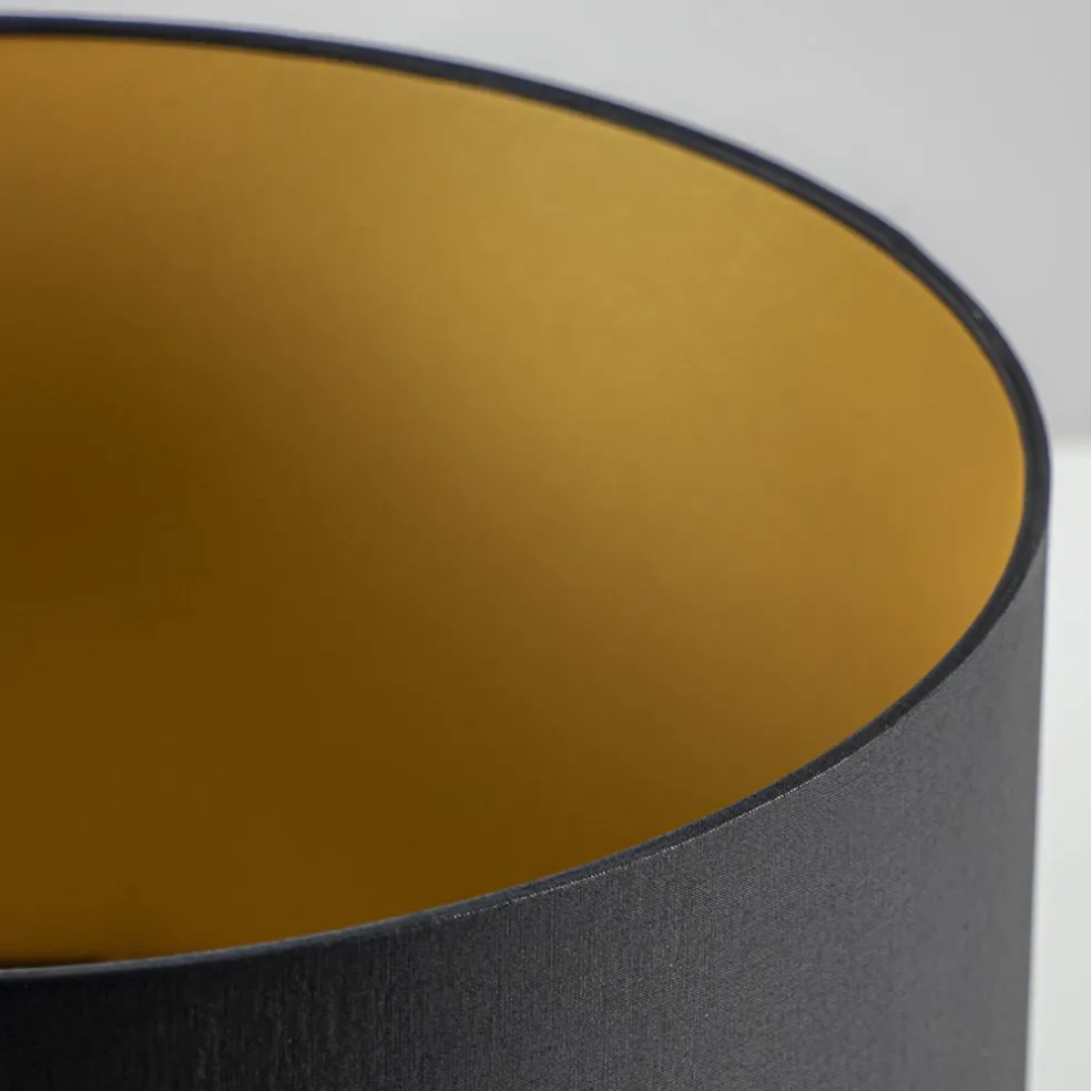 Lampenkap zwart/goud cilinder met gouden binnenzijde, hoogte 20cm, Ø 35cm, warm omgeslagen
