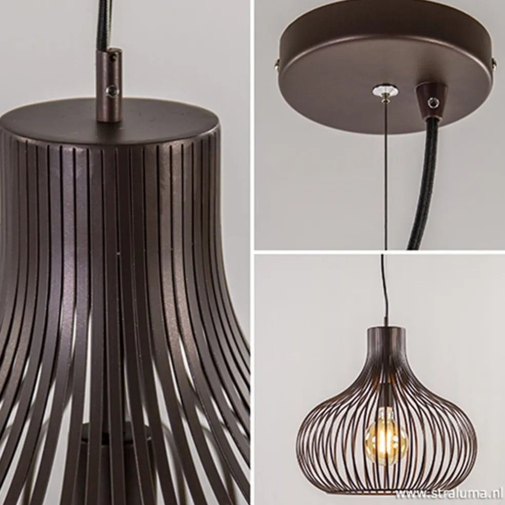 Landelijke draadlamp-hanglamp bruin 48cm