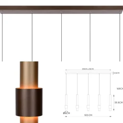 Landelijke 5-lichts LED hanglamp cilinders bruin