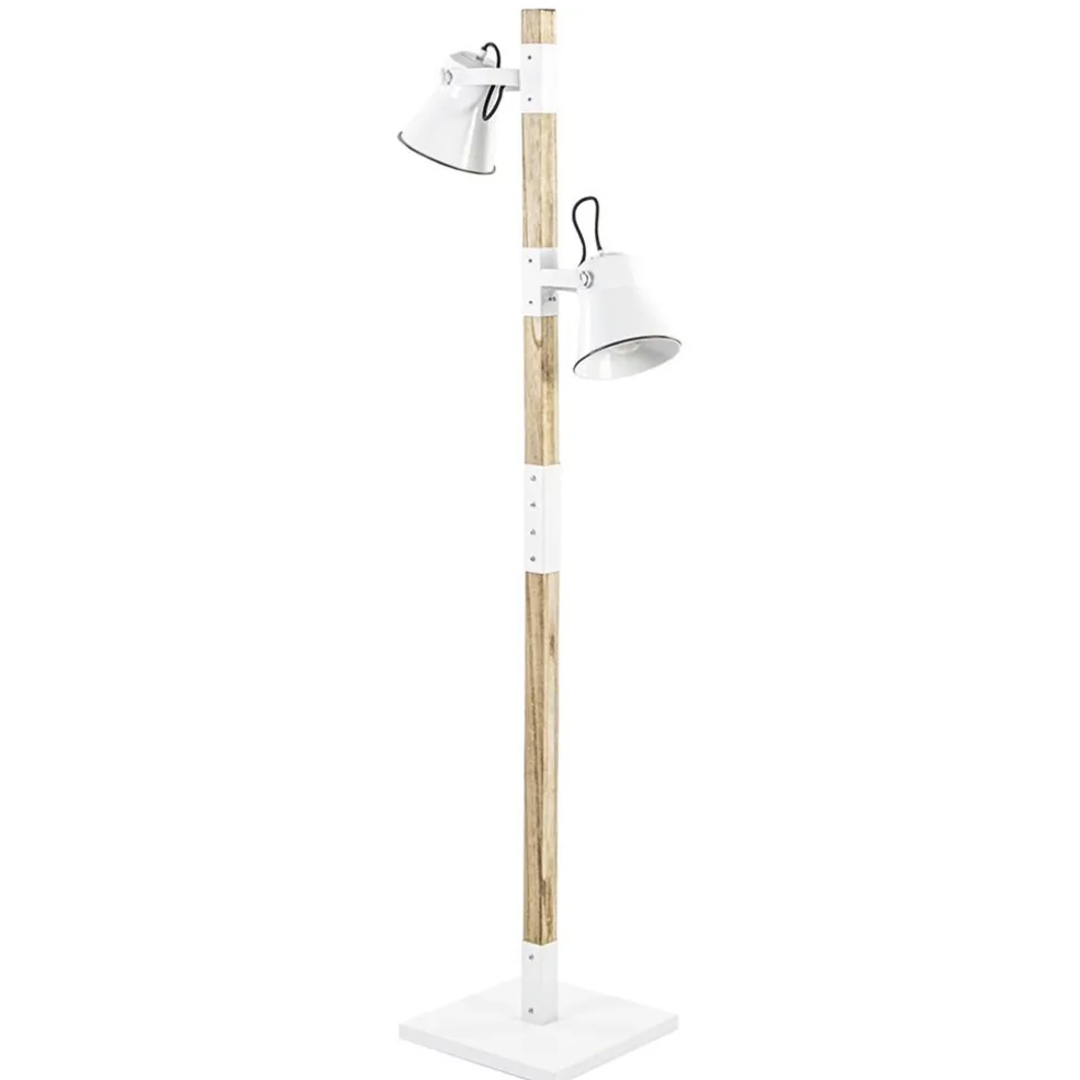 Landelijke 2-lichts vloerlamp hout met witte kappen