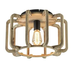 Landelijke plafondlamp ruw hout mat zwart