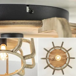 Landelijke plafondlamp ruw hout mat zwart