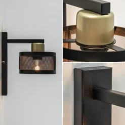 Landelijke wandlamp zwart/goud met ronde kap