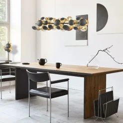 Langwerpige hanglamp grijs/goud + amber glas