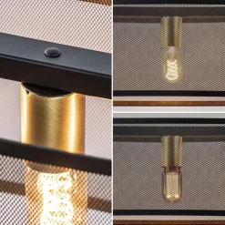 Langwerpige hanglamp mat zwart metaal met goud