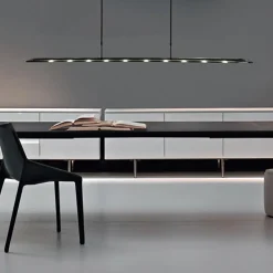 Langwerpige LED hanglamp zwart met smoke glas 170 cm