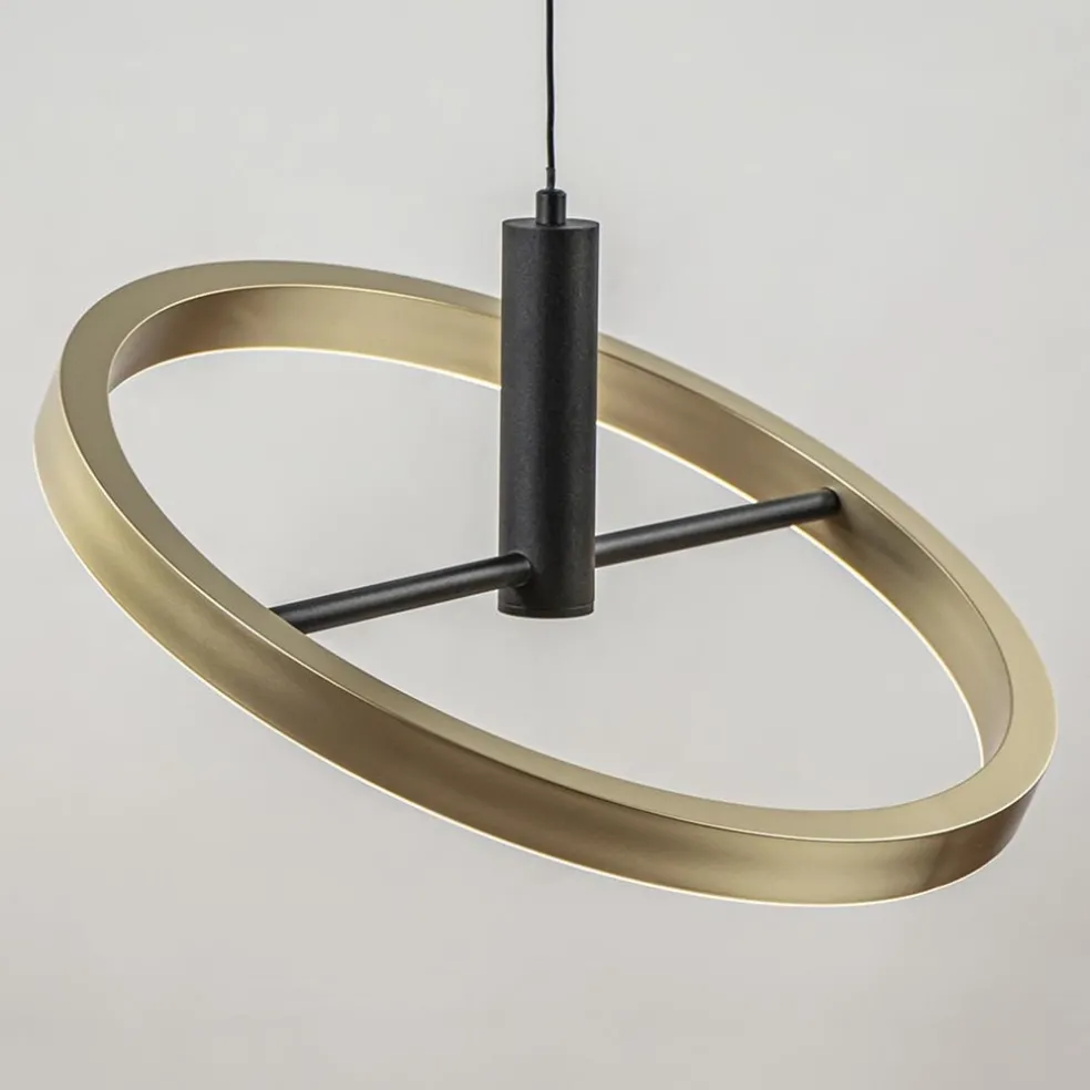 LED hanglamp Circle zwart/goud 3-standen dimbaar
