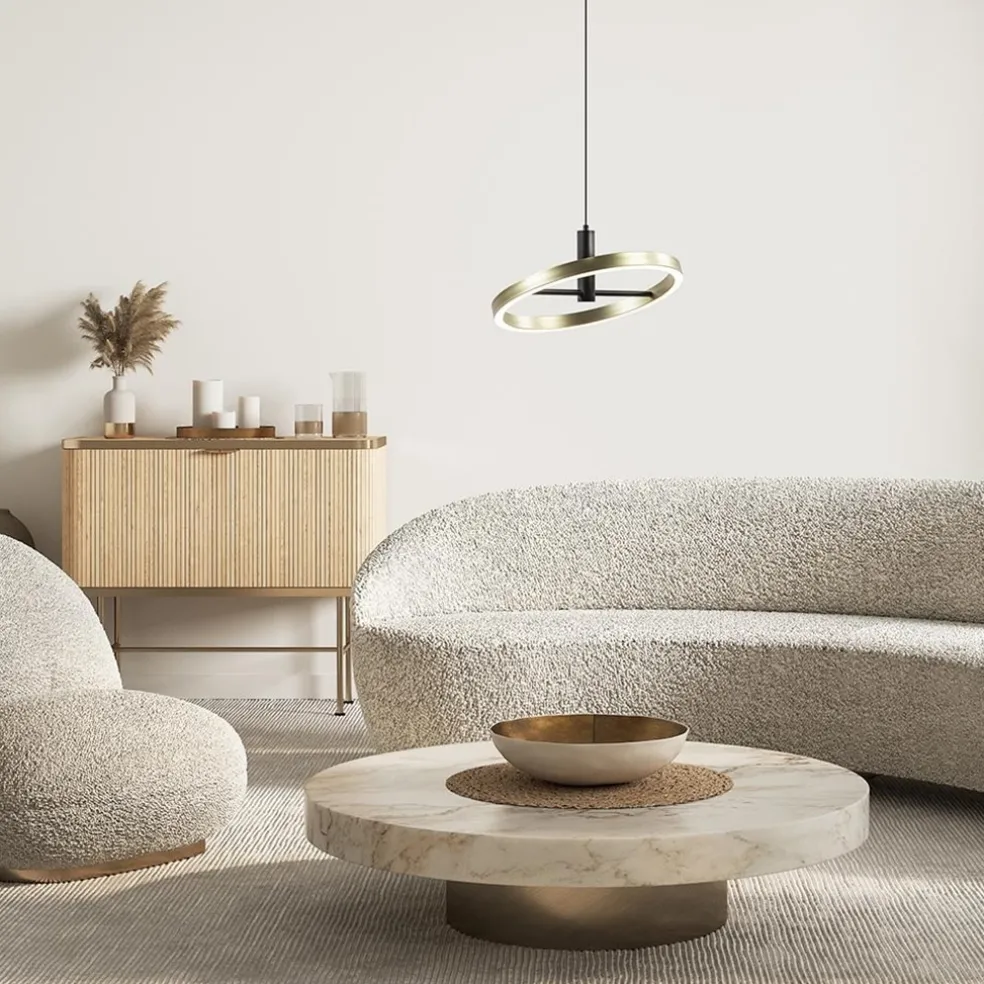 LED hanglamp Circle zwart/goud 3-standen dimbaar