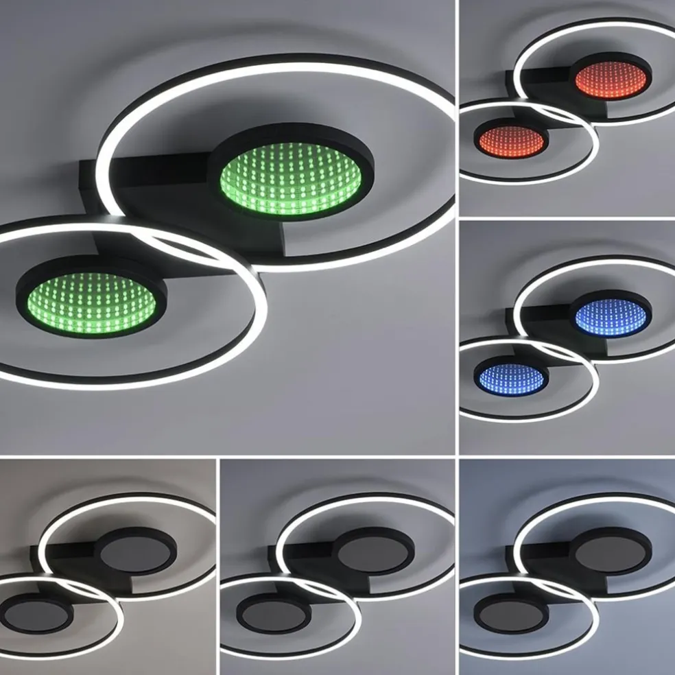 LED plafondlamp zwart ringen met RGB en memory