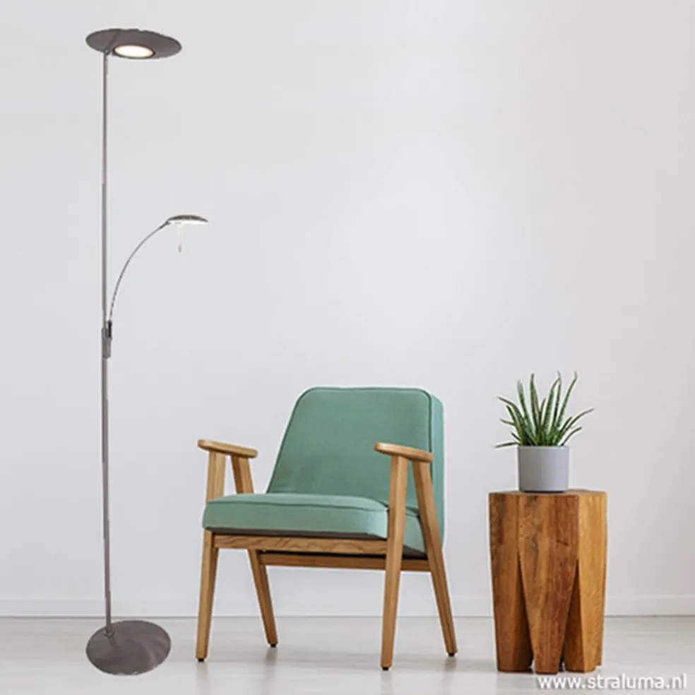 LED staande lamp-uplighter staal-dimbaar