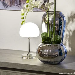 LED tafellamp chroom/opaal glas dimbaar