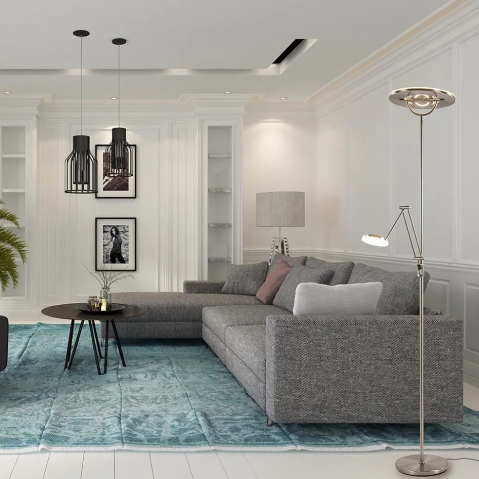 LED vloerlamp staal met uplighter en leeslamp