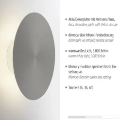 LED wandlamp op accu grijs dmbaar