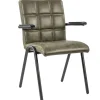 Lederen armstoel olijf groen met zwart metalen pootjes