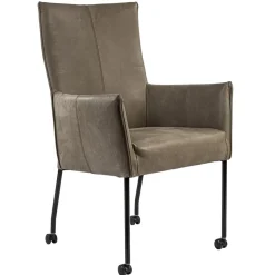 Lederen armstoel taupe met zwarte poot en wieltjes