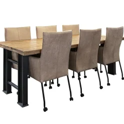 Lederen armstoel taupe met zwarte poot en wieltjes