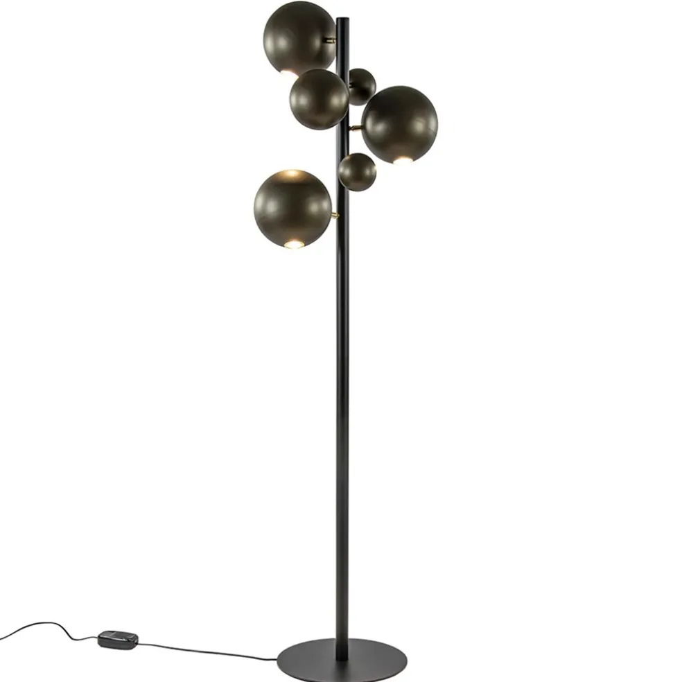 3-Lichts design vloerlamp zwart met platinum bollen