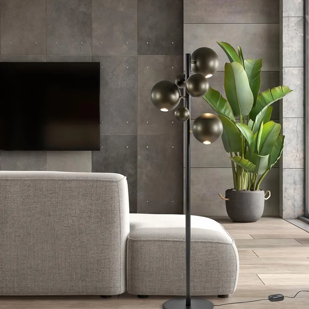 3-Lichts design vloerlamp zwart met platinum bollen