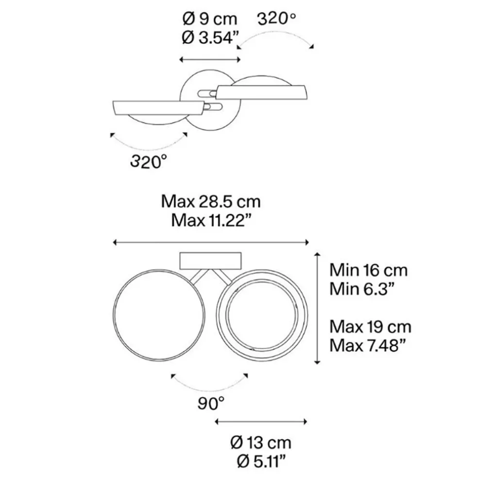 2-Lichts design wandlamp Nautilus zwart/chroom