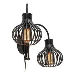 2-Lichts draad wandlamp mat zwart