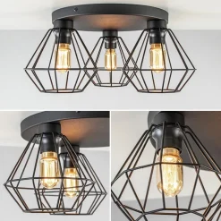 3-Lichts draadlamp diamant mat zwart