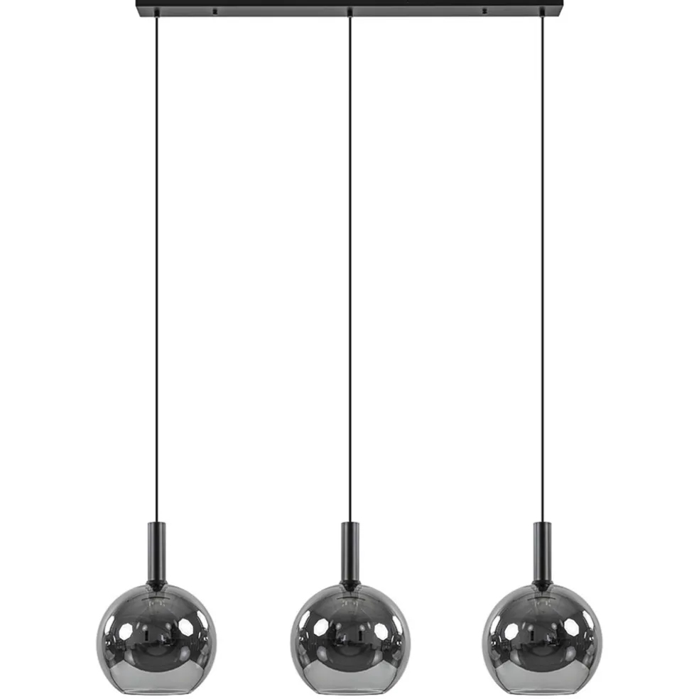 3-Lichts eettafelhanglamp mat zwart met smoke glas 30 cm