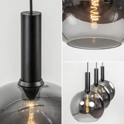 3-Lichts eettafelhanglamp mat zwart met smoke glas 30 cm