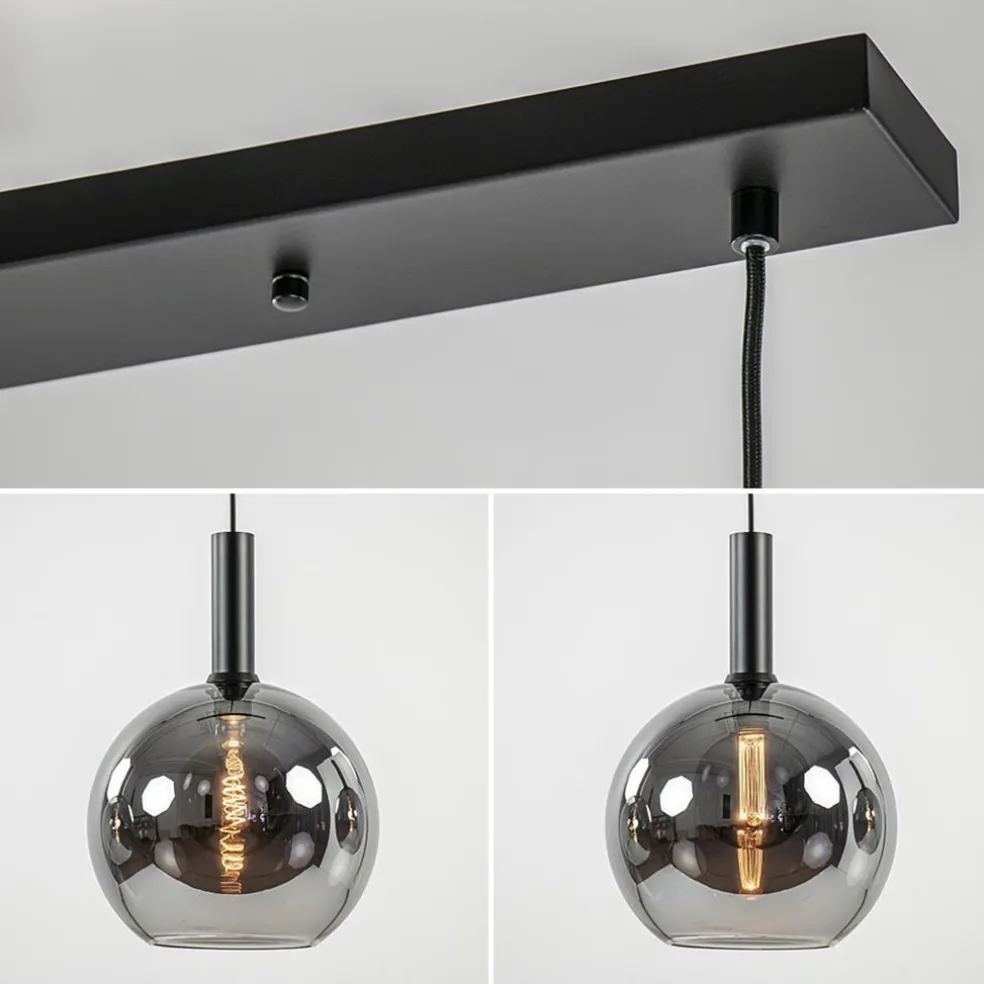 3-Lichts eettafelhanglamp mat zwart met smoke glas 30 cm