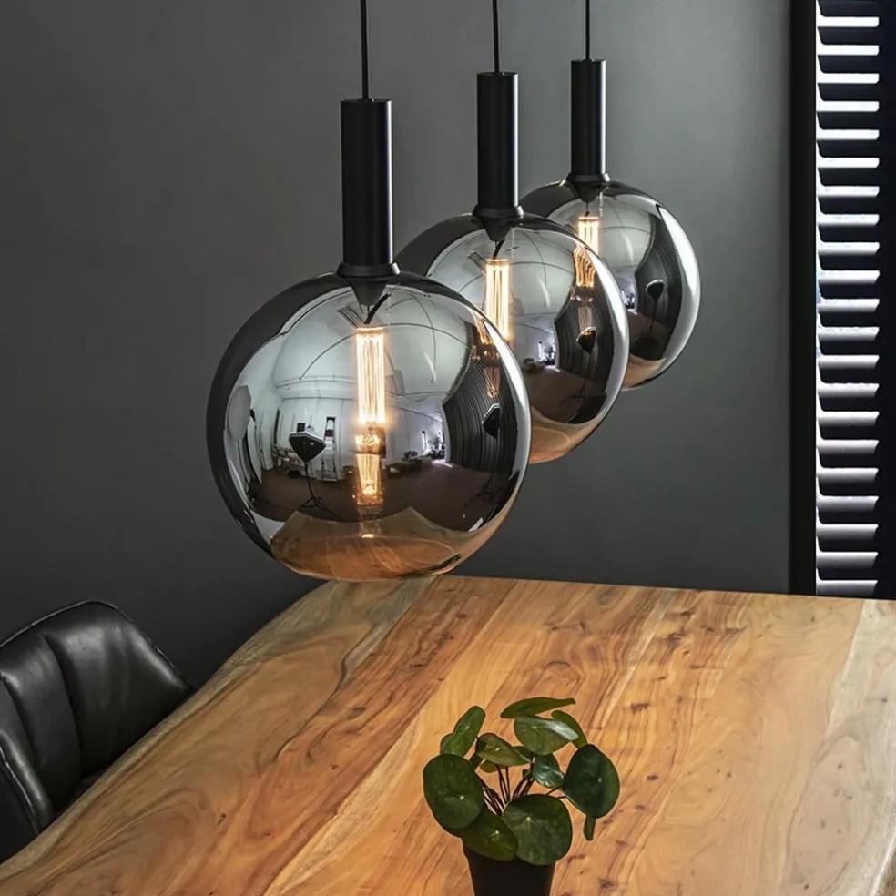 3-Lichts eettafelhanglamp mat zwart met smoke glas 30 cm