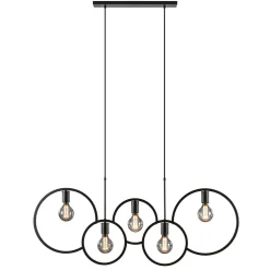 5-Lichts eettafelhanglamp ringen mat zwart