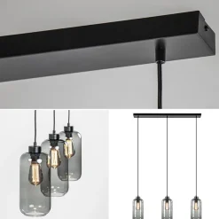 3-Lichts eettafelhanglamp smoke glas cilinder